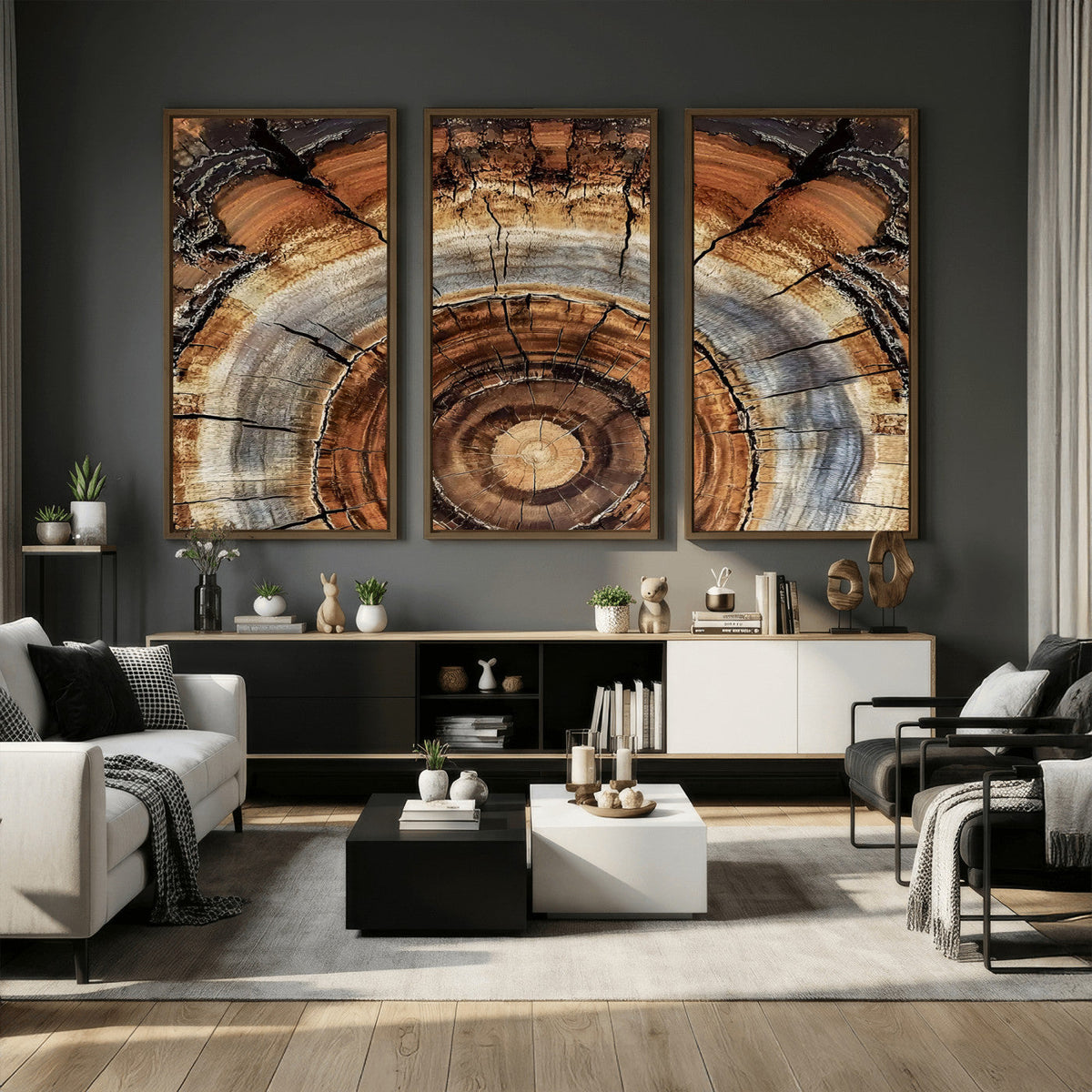 Tree Rings Wall Art Canvas Print, Rustic Wood Grain