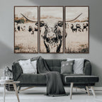 Texas Longhorn Wall Art Canvas Print | Framed Speckled Brown and White Bull