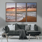 Ocean Sunset Wall Art Canvas Print | Sandy Shore and Gentle Waves