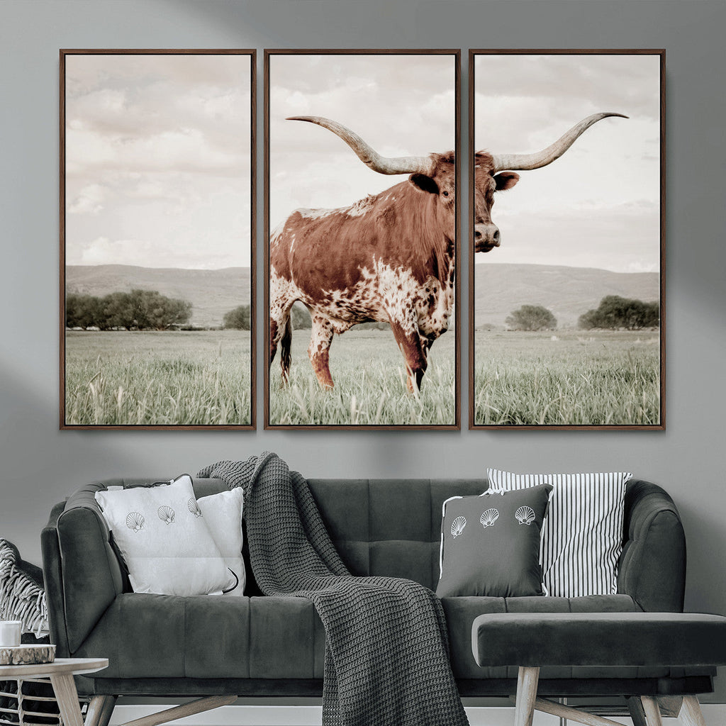 Texas Longhorn Wall Art | Framed Spotted Cattle Canvas