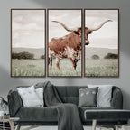 Texas Longhorn Wall Art | Framed Spotted Cattle Canvas