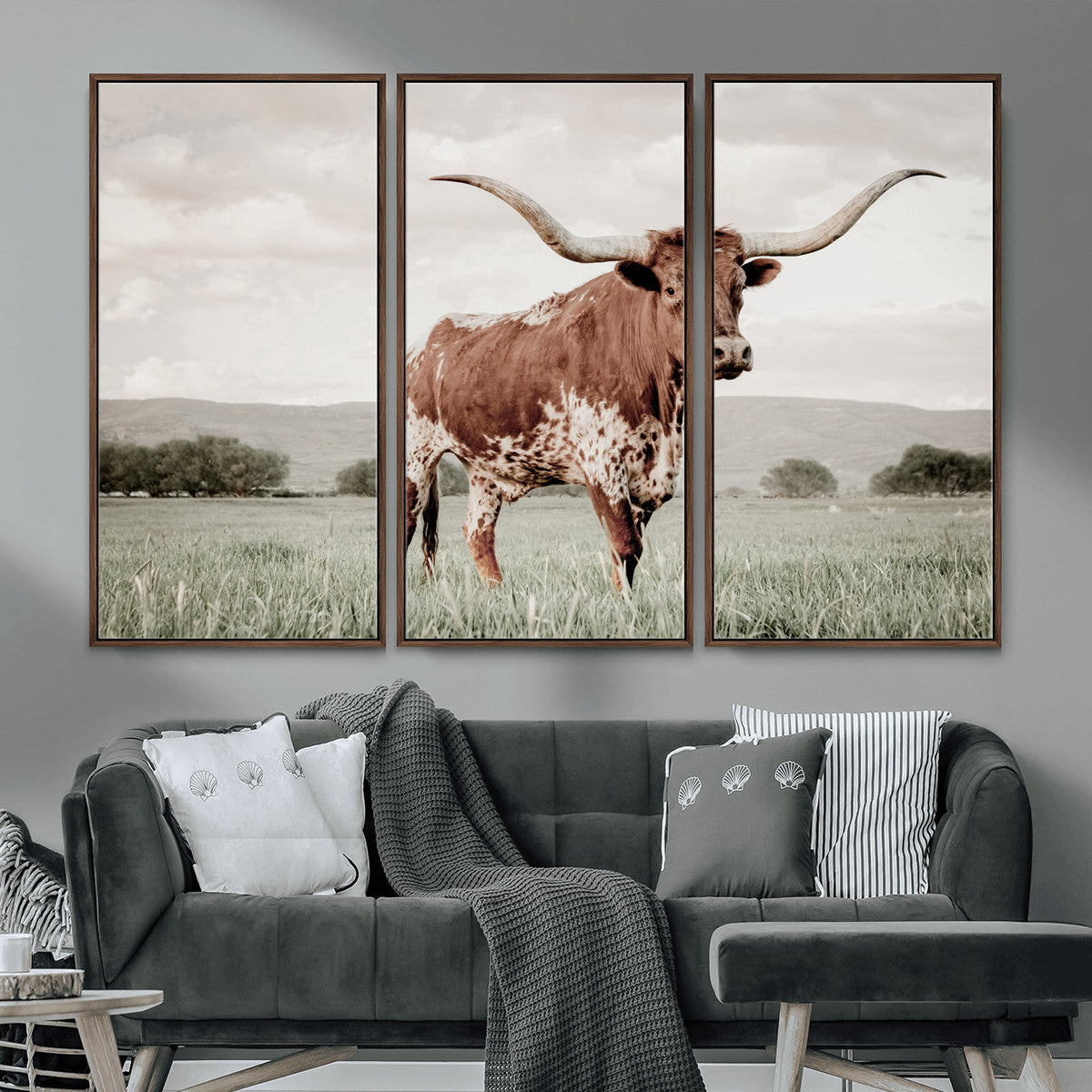 Texas Longhorn Wall Art | Framed Spotted Cattle Canvas
