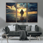 Jesus Walks Wall Art Canvas Print Framed Divine Sunset Art