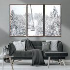 Snowy Ski Lift Wall Art | Framed Winter Mountain Canvas