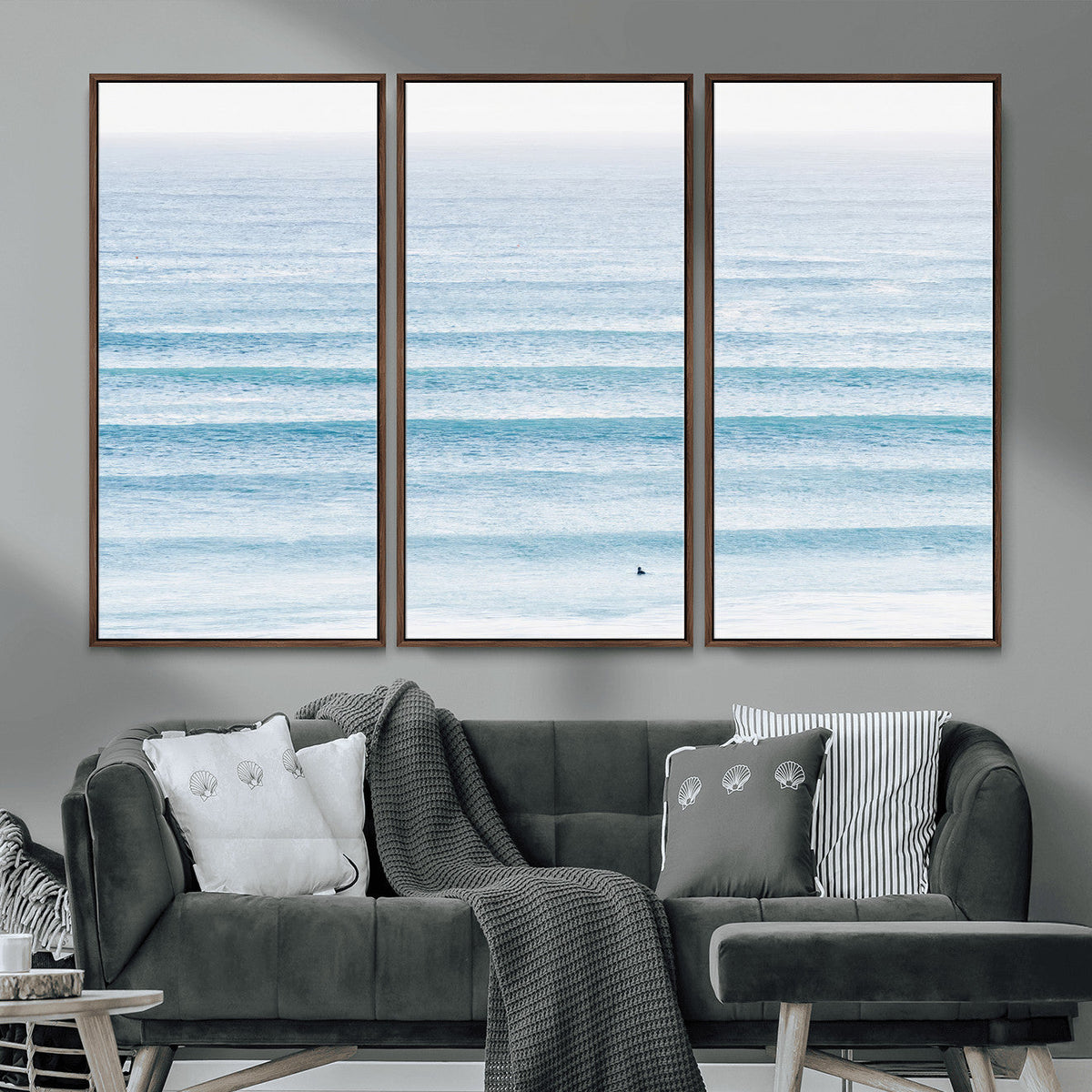 Ocean Wave Surfer Wall Art | Framed Minimal Seascape Canvas