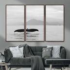 Whale Tail Wall Art | Framed Black White Ocean Canvas