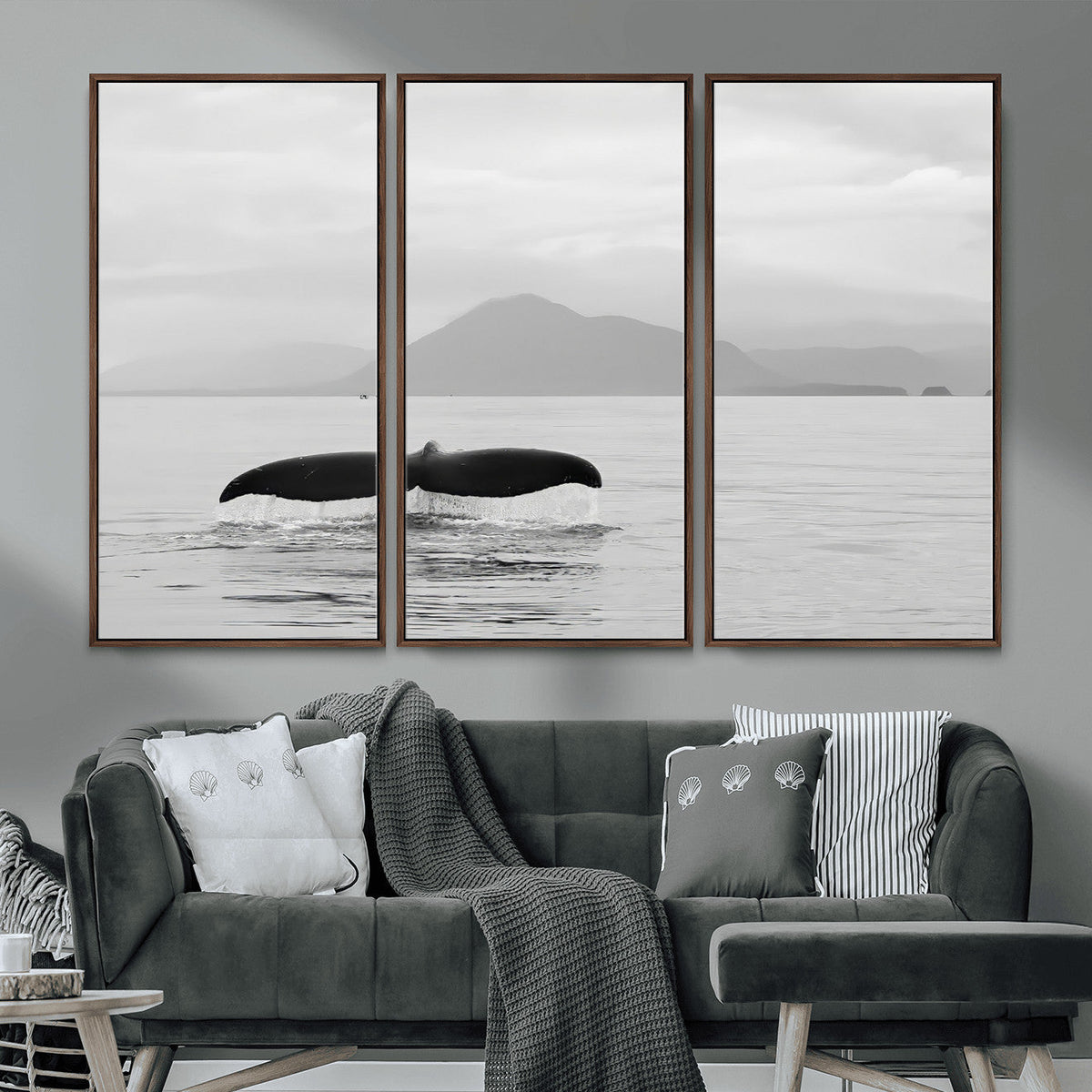 Whale Tail Wall Art | Framed Black White Ocean Canvas