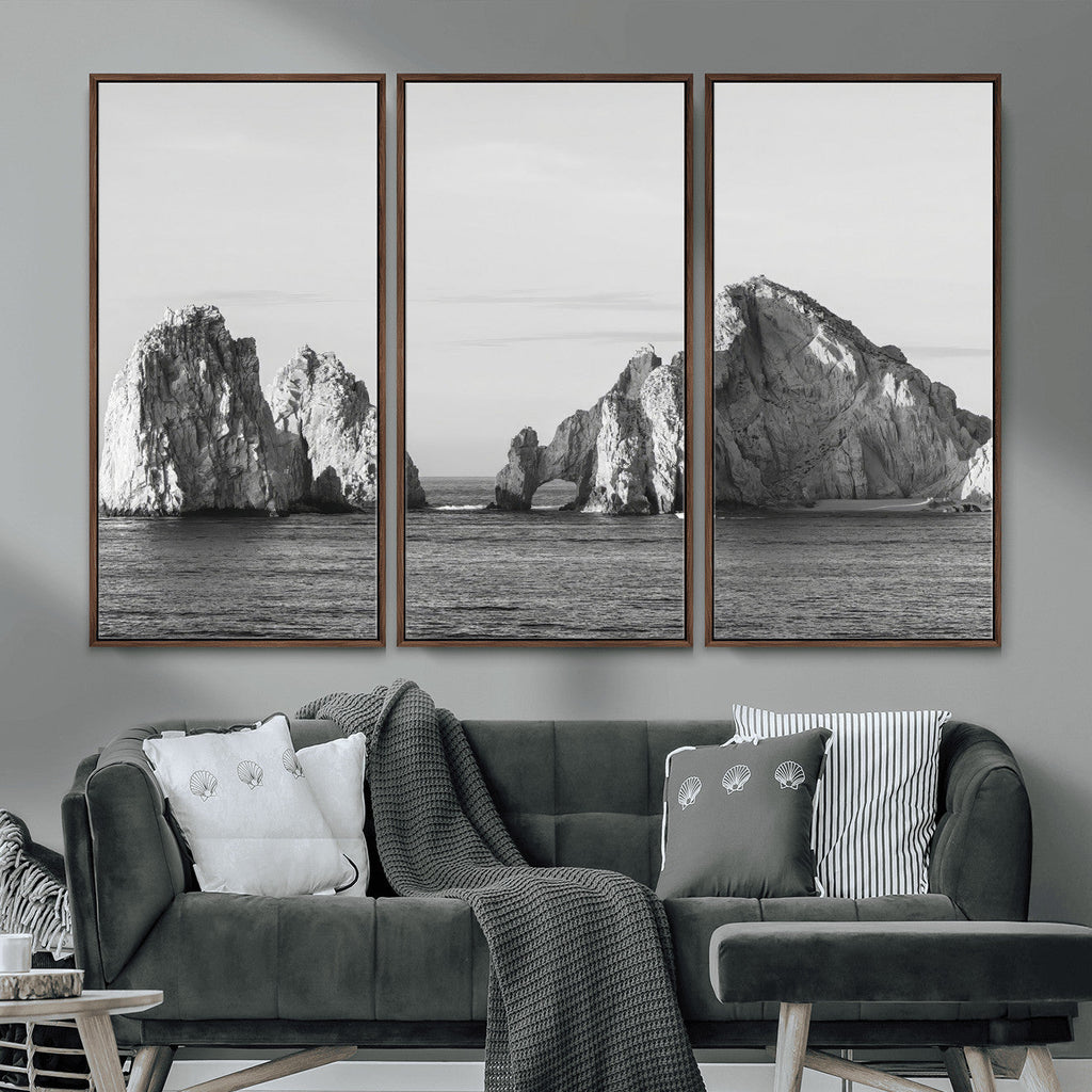 Coastal Wall Art | Framed Black White Ocean Canvas Artwork