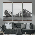 Coastal Wall Art | Framed Black White Ocean Canvas Artwork