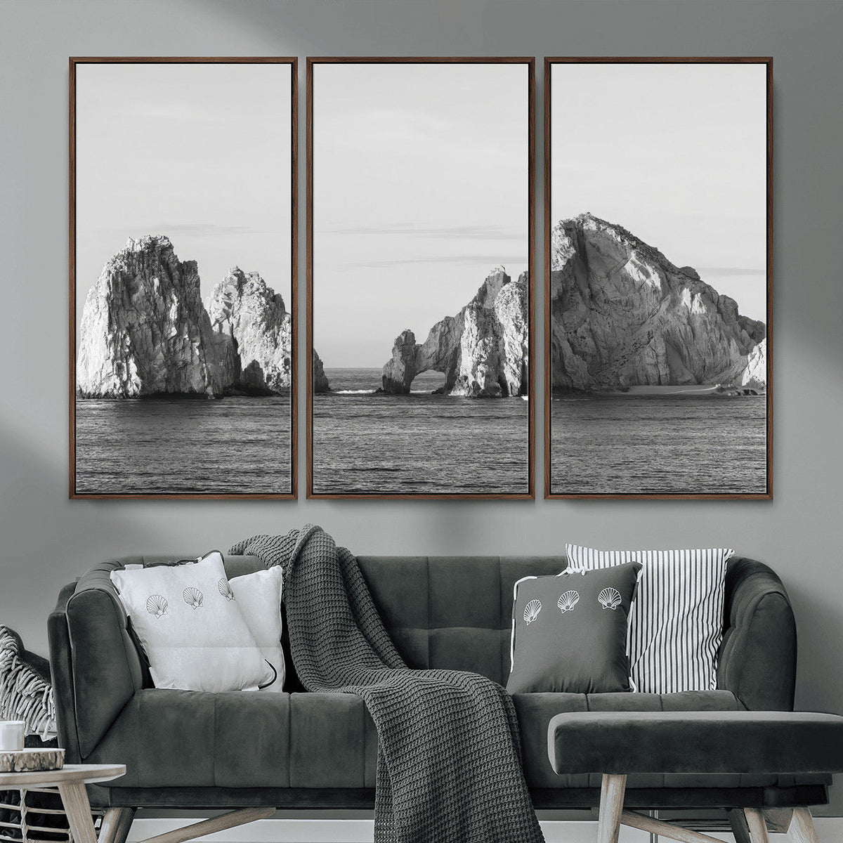 Coastal Wall Art | Framed Black White Ocean Canvas Artwork