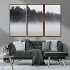Surfer Fog Wall Art Canvas Print, Framed Foggy Beach and Coastal Surf Scene