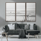 Surfer Silhouette Wall Art | Framed Calm Ocean Canvas