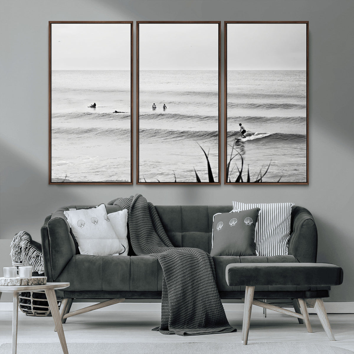 Surfer Silhouette Wall Art | Framed Calm Ocean Canvas