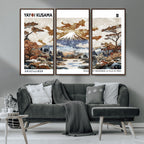 Modern Japanese Wall Art Canvas Print, Framed Abstract Mount Fuji Landscape, Yayoi Kusama Canvas Wall Art