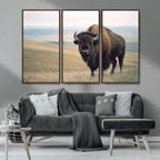 Bison Wall Art Canvas Print, Framed American Buffalo Rustic Western Artwork
