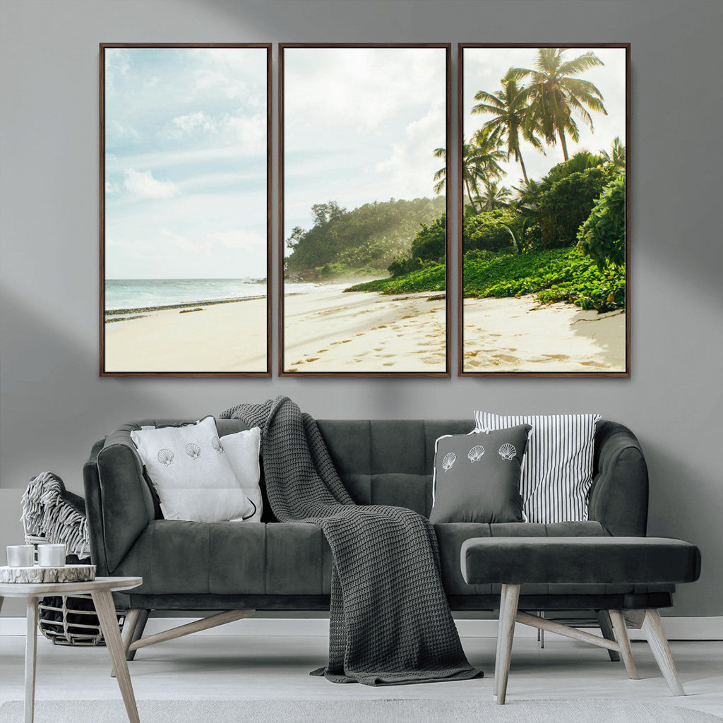 Relaxing Beach Wall Art Canvas Print, Framed Ocean View Coastal Serenity
