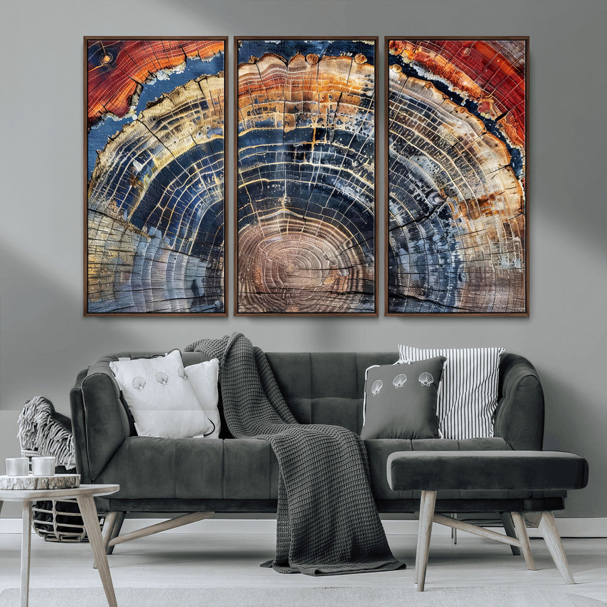 Tree Rings Wall Art Canvas Print, Framed Petrified Wood Modern Rustic