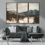 Mountain Landscape Wall Art Canvas Print, Framed Snowy Peaks Alpine Winter