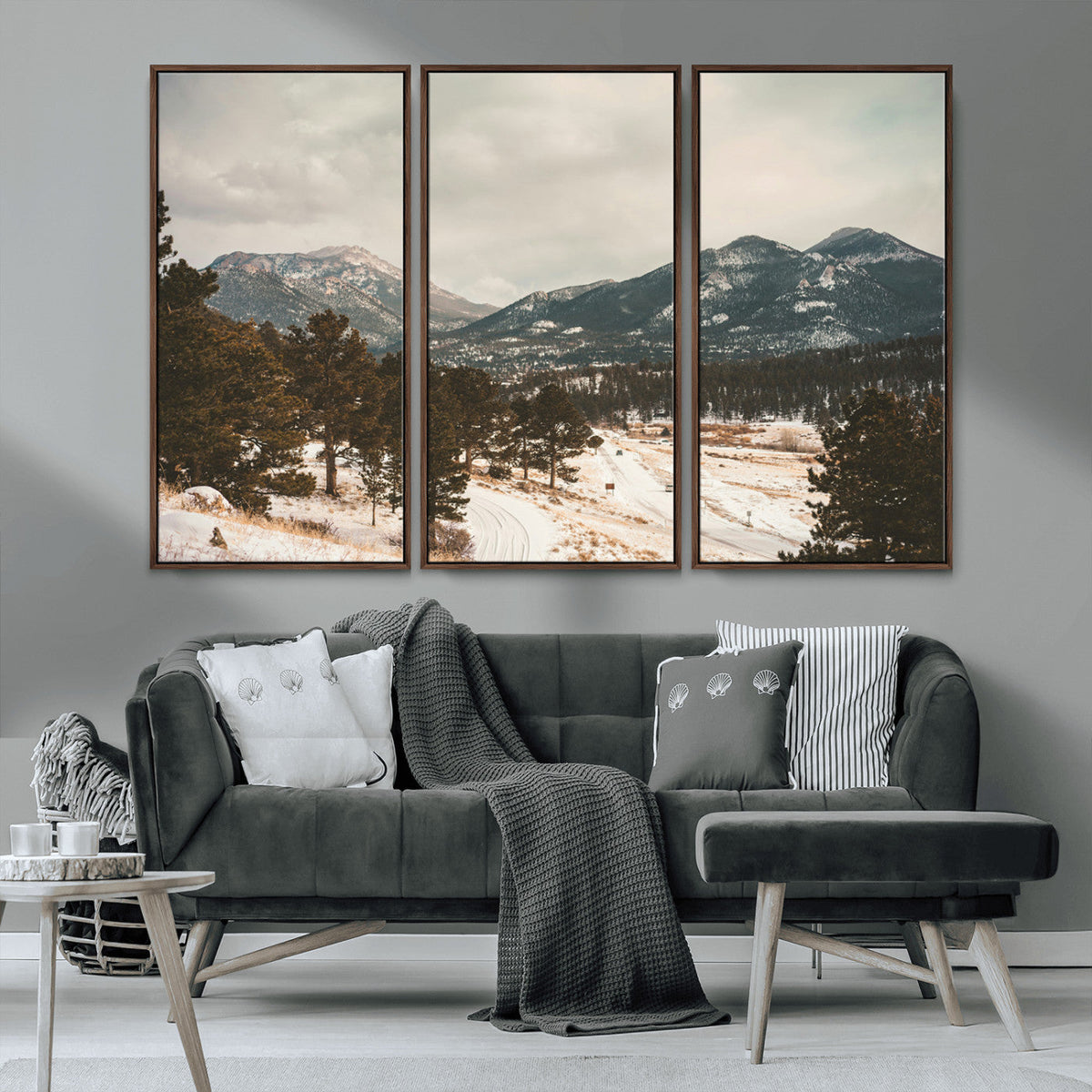 Mountain Landscape Wall Art Canvas Print, Framed Snowy Peaks Alpine Winter
