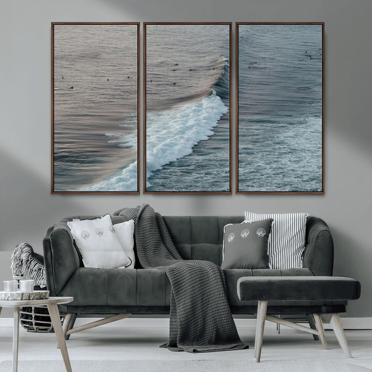 Ocean Waves Wall Art Canvas Print, Framed Coastal Serenity Surf Scene