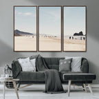 Minimalist Beach Wall Art Canvas Print, Framed Coastal Serenity Soft Sand