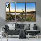 Saguaro Cactus Wall Art Canvas Print, Framed Desert Sunset Southwestern