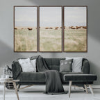 Bison Herd Wall Art Canvas Print, Framed Western Ranch Nature Scene