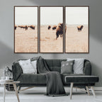 Bison Herd Wall Art Canvas Print, Framed Western Prairie Serenity