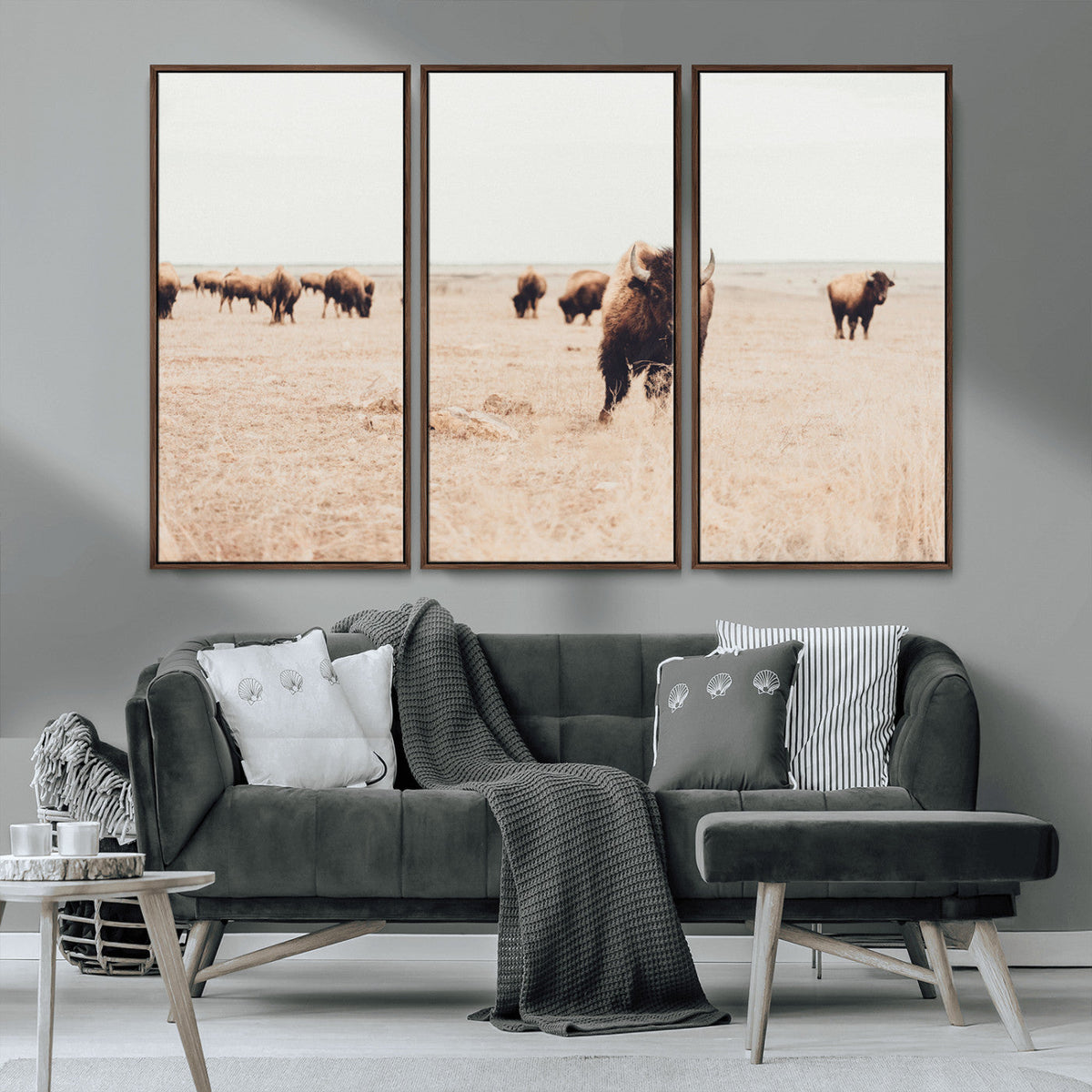 Bison Herd Wall Art Canvas Print, Framed Western Prairie Serenity