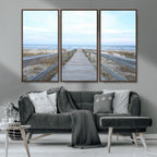 Beach Boardwalk Wall Art Canvas Print, Framed Coastal Serenity Ocean View