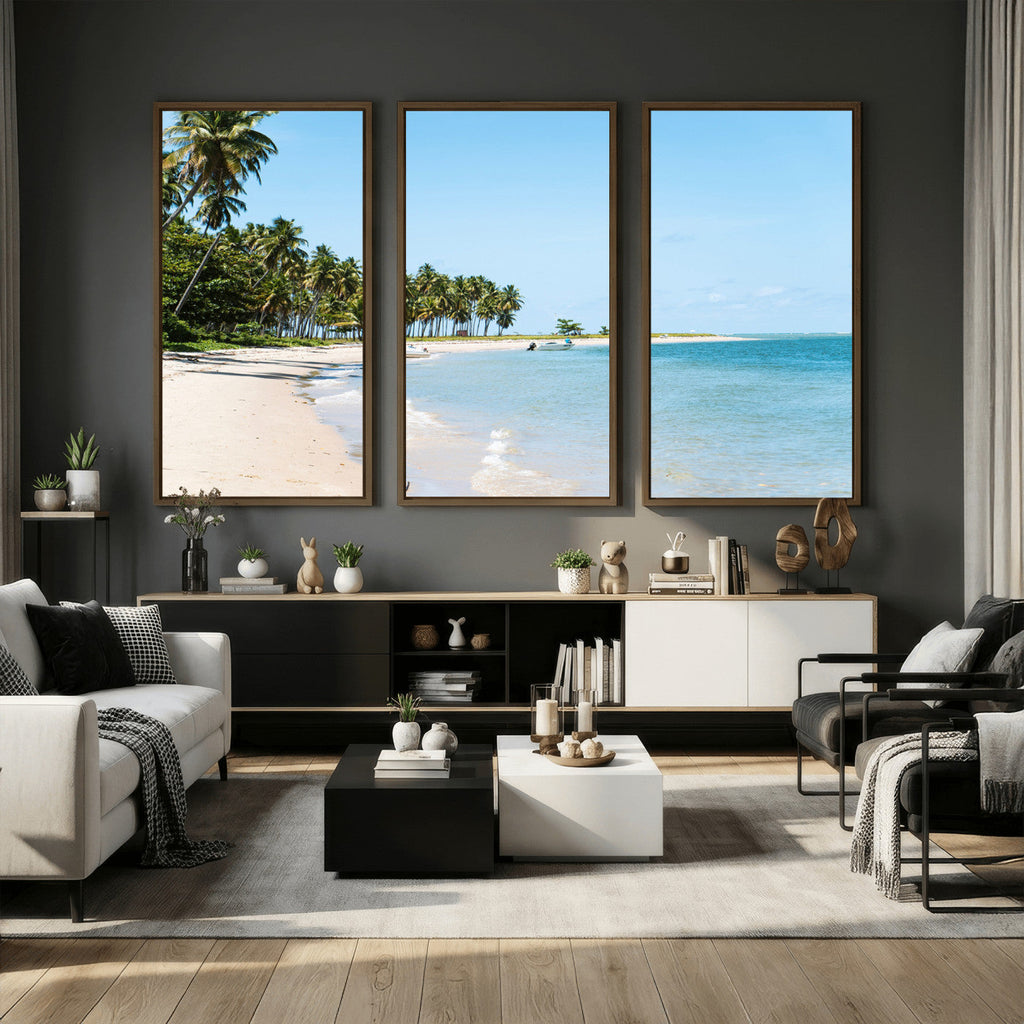 Palm Tree Coast Wall Art Canvas Print, Framed Island Getaway with Crystal Blue Water