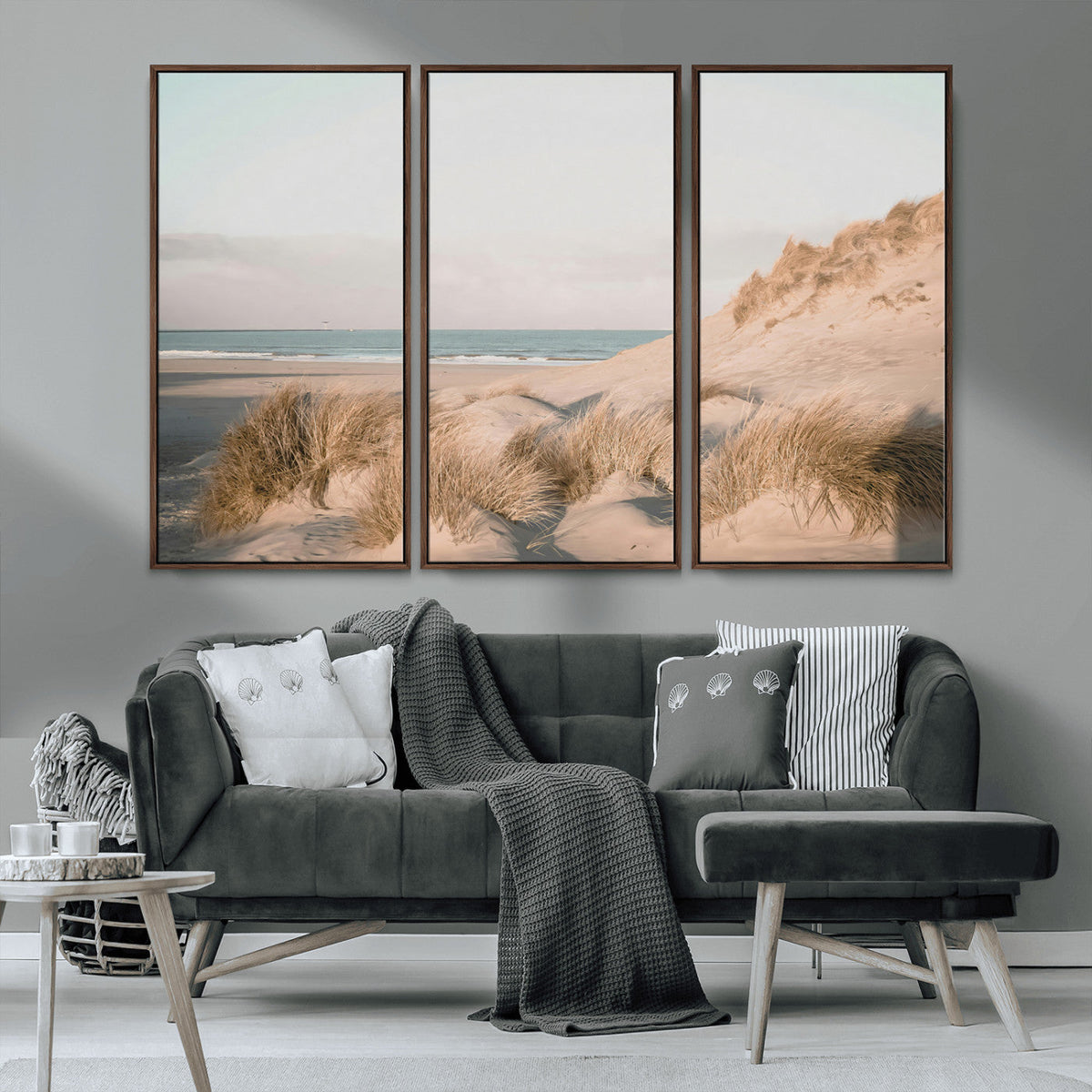Beach Landscape Wall Art Canvas Print, Framed Sand Dune Photography, Minimalist Seascape Coastal Decor