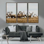Elk Herd Wall Art Canvas Print, Framed Wildlife Photography Art, Majestic Antlers Rustic Wildlife Decor
