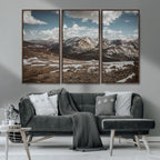 Mountain Landscape Wall Art Canvas Print, Framed Snowy Peaks Art, Rugged Highlands Rustic Adventure Decor