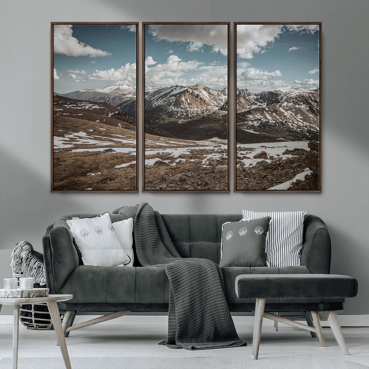Mountain Landscape Wall Art Canvas Print, Framed Snowy Peaks Art, Rugged Highlands Rustic Adventure Decor