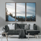 Snowy Mountains Wall Art Canvas Print, Framed Alpine Landscape Frosty Peaks Artwork