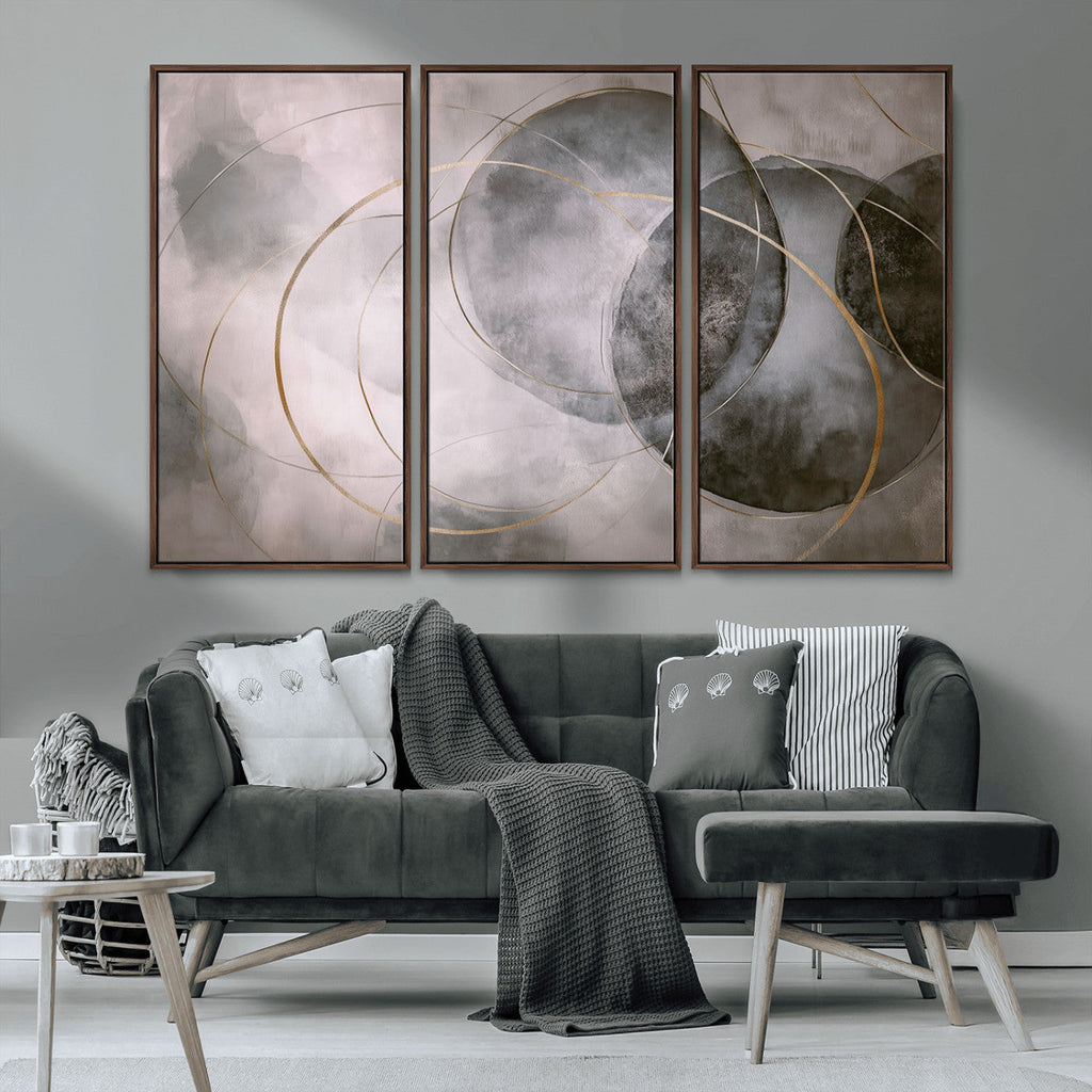 Abstract Grey Gold Wall Art | Modern Geometric Canvas