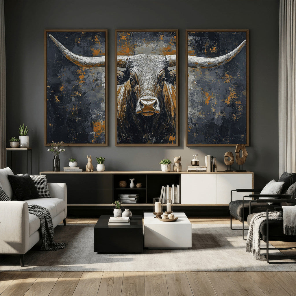 Rustic Bull Wall Art Canvas Print, Longhorn Wall Decor