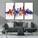 Atlanta Skyline Wall Art Canvas Print, Framed Colorful Watercolor Cityscape