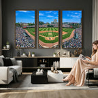 Wrigley Field Baseball Stadium Canvas Wall Art, Packed Crowd and Chicago Skyline