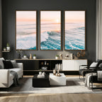Sunset Surfing Wall Art Canvas Print, Ocean Wave Surfer with Golden Sky