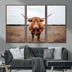 Longhorn Bull Wall Art Canvas Print, Framed Rustic Decor