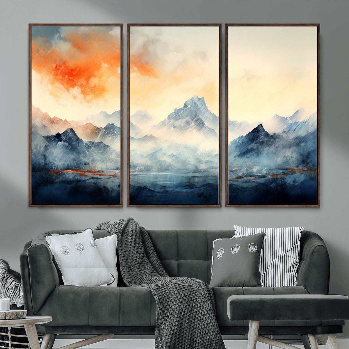 Warm Clouds Abstract Mountain Wall Art, Modern Landscape Canvas Print