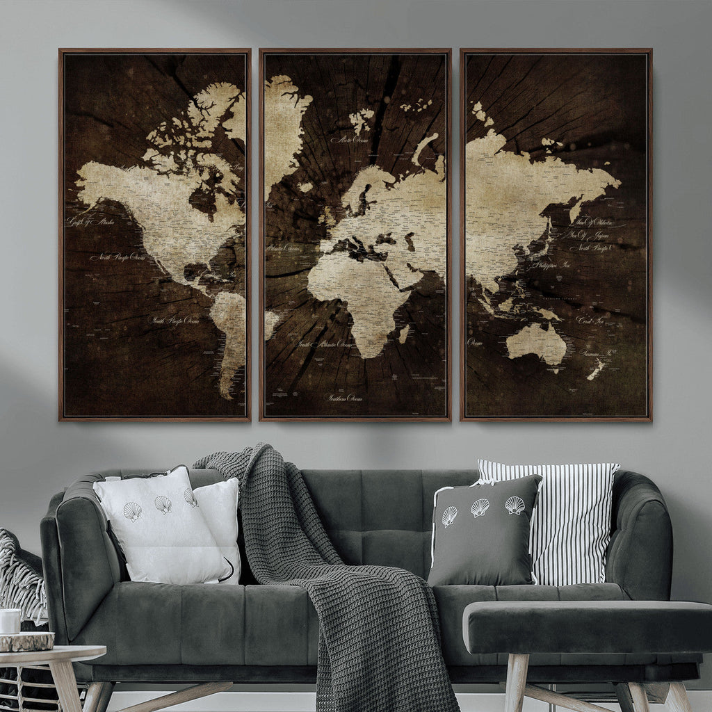 World Map Wall Art Canvas Print | Framed Travel Map Wall Art