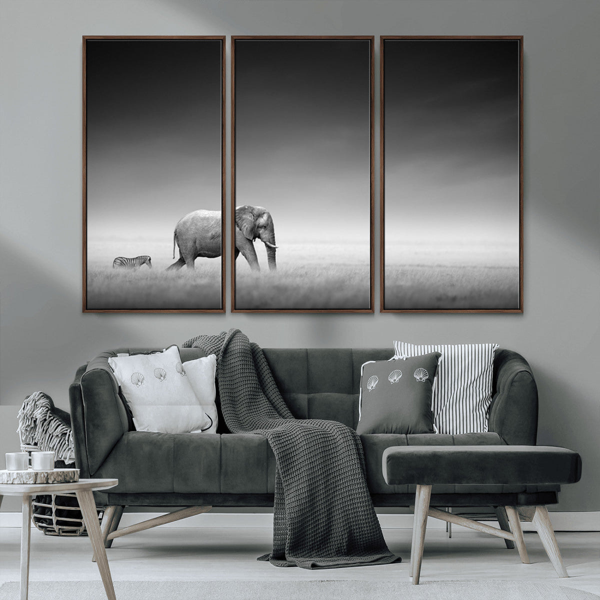 Elephant and Zebra Wall Art Canvas Print, Modern Artwork