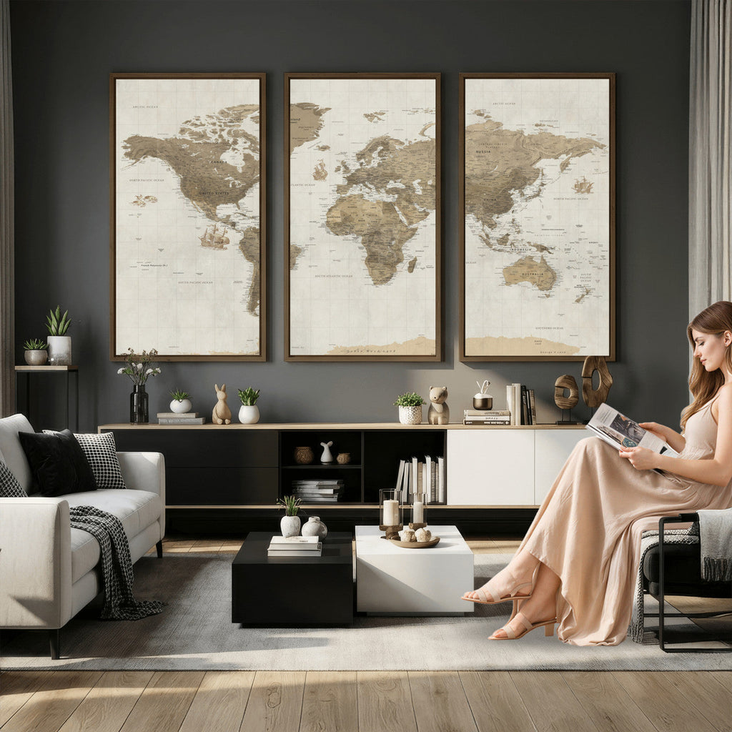 Detailed World Map Wall Art Canvas Print