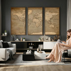 Dark World Map Canvas Print | Framed Travel Map Wall Art