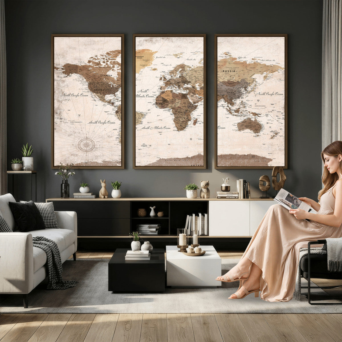 Modern World Map Canvas Print | Framed Travel Map Wall Art