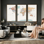 Pastel Colors World Map Wall Art Canvas Print