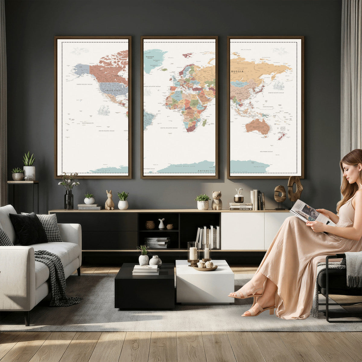 Pastel Colors World Map Wall Art Canvas Print